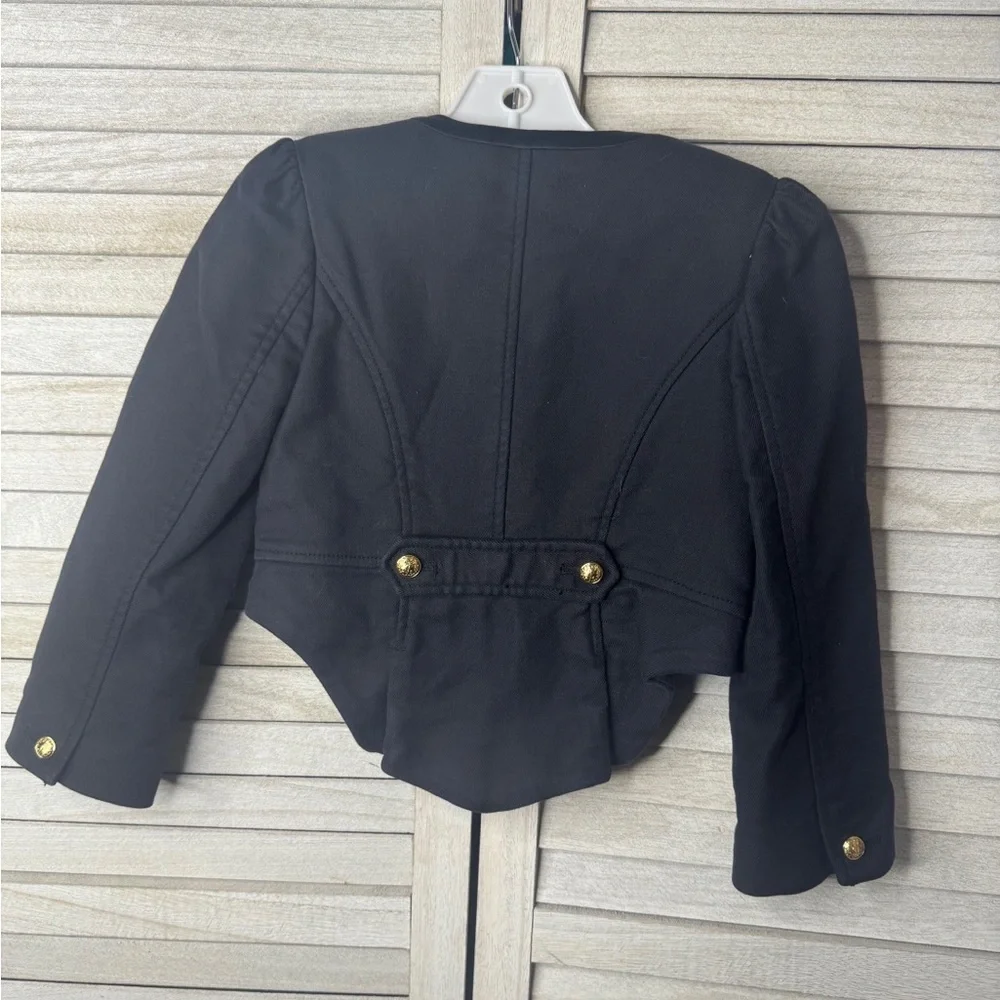 Juicy Couture Girls Black Blazer Jacket 4/5 Satin Trim Gold Zip Dressy Kids Coat